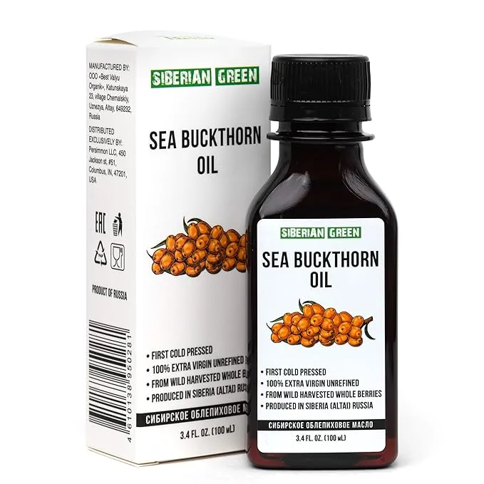 Siberian Sea Buckthorn Oil | 100% Natural Extra Virgin Cold Pressed 100 ml / 3.4 fl oz | Unrefined Raw Vegan | Exclusive Healthy Diet Food Grade