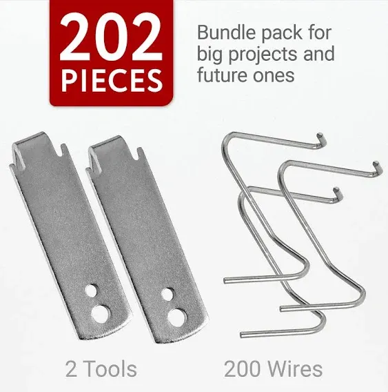 IMPRESA [202 Pieces] T Post Wire Fence Clips & Wire Twister Tool for Building or Repairing Fences - 200 Fence Post Clips & 2 Extra Thick Clip Bender Tools - Fencing Tools - T Post Clips - Tool