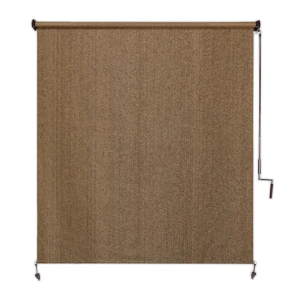 Walnut UV Blocking Fade Resistant Fabric Exterior Roller Shade 48 in. W x 96 in. L