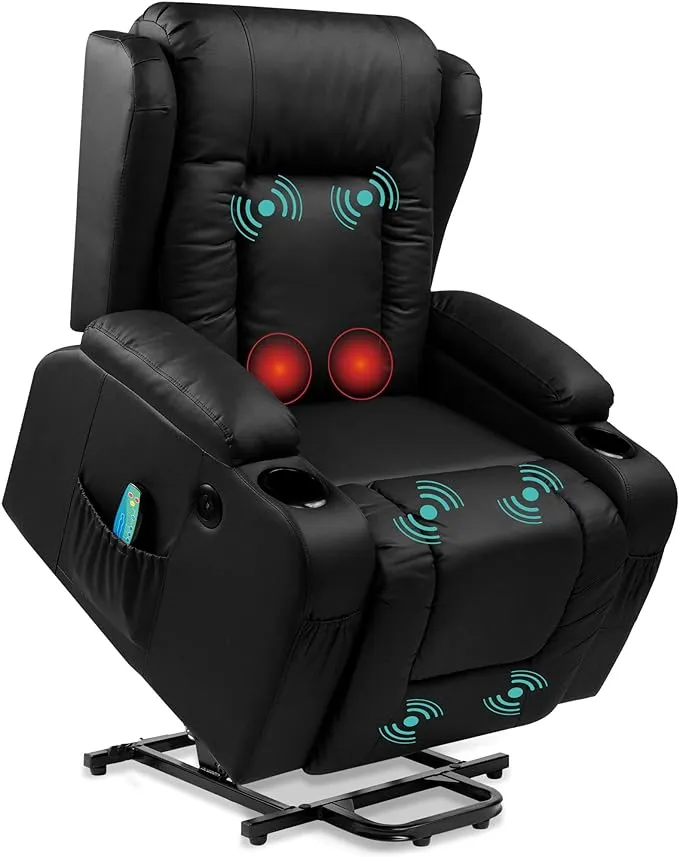 Best Choice Products Electric Power Lift Recliner Massage Chair Furniture w/ USB Port, Heat, Cupholders - Black