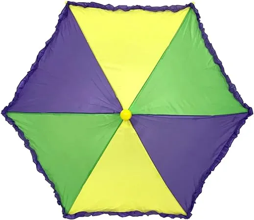 Mardi Gras Spot Purple, Green and Gold Umbrella with Purple Ruffle 14.5" Tall ...