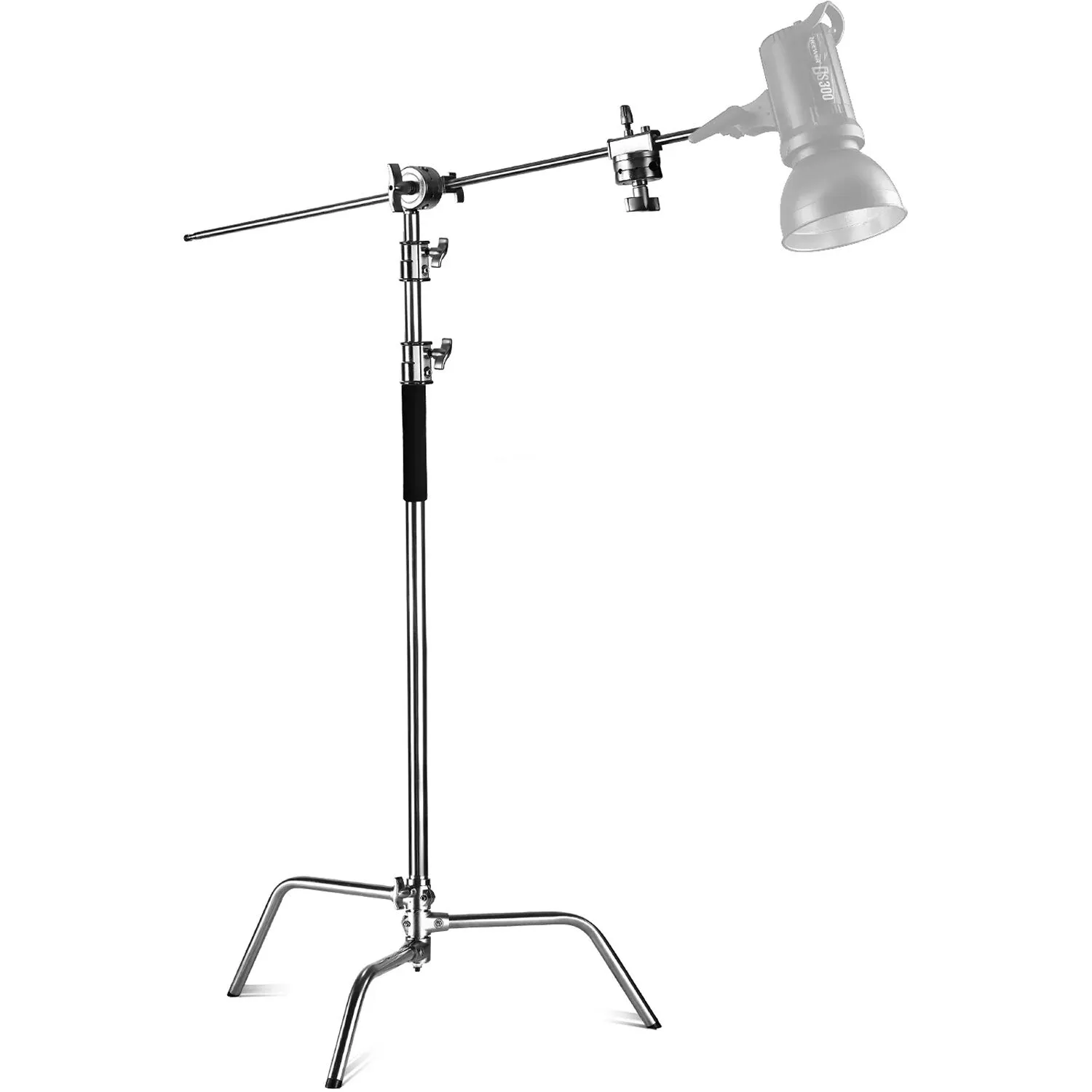 NEEWER Pro 100% Stainless Steel Heavy Duty C Stand with Boom Arm, Max Height 10.5ft/320cm Photography Light Stand with 4.2ft/128cm Holding Arm, 2 Grip Head for Studio Monolight, Softbox, Reflector