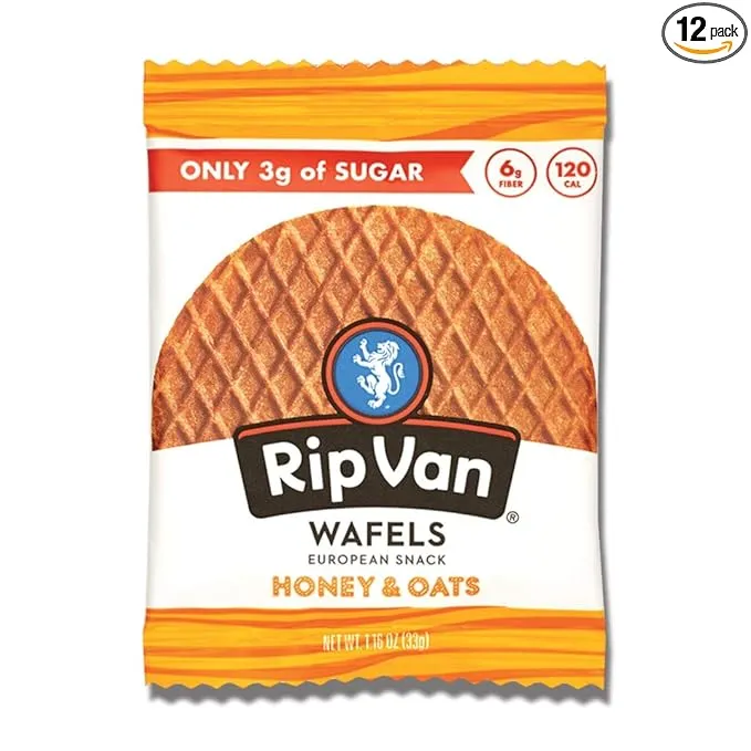 Rip Van Wafels Honey & Oats Stroopwafels - Healthy Snacks - Non GMO Snack - Keto Friendly - Office Snacks - Low Sugar (3g) - Low Calorie Snack - 48 Count (Pack of 1)