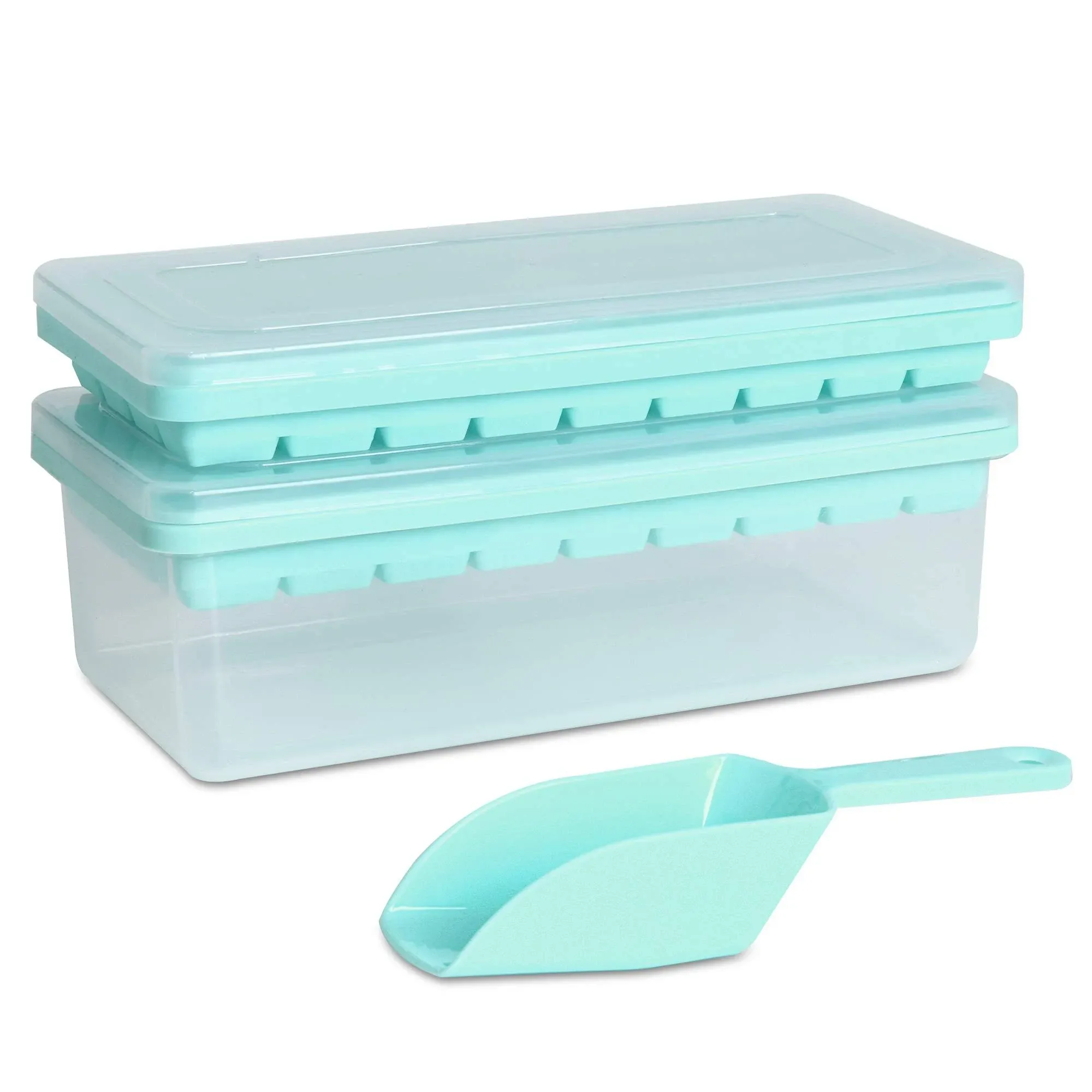 Food-grade Silicone Ice Cube Tray with Lid and Storage Bin for Freezer Easy-R...