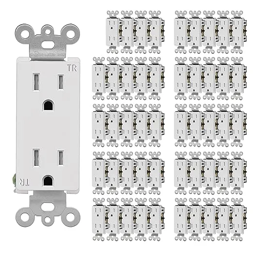 CML 15 Amp Decorator Wall Recetpacle Outlet, 50 Pack Tamper Resistant (TR) Decor Standard Electrical Outlets, 15A/125V, 2 Pole 3 Wire, UL Listed,