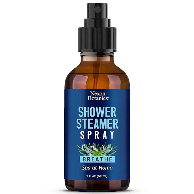 Breathe Shower Steamer Spray 2 fl oz - Aromatherapy Mist from Natural Essential Oil Blend - Peppermint, Eucalyptus Shower Steamer Spray - Spa at Home from Fresh Steam Shower Spray - Nexon Botanics