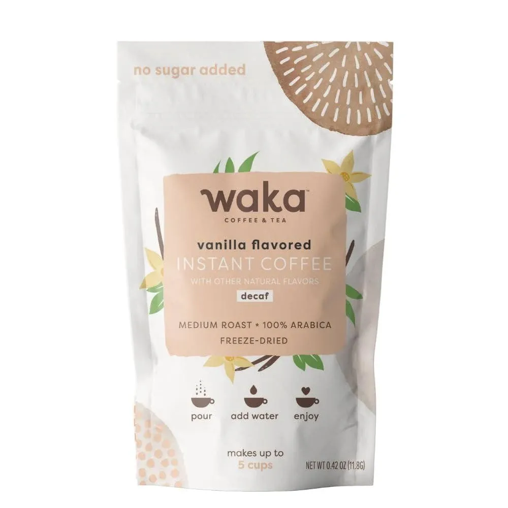 Waka Premium Instant Coffee Decaf Vanilla Flavored Travel Size/Sample Packet