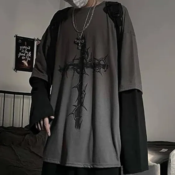 Fake Two-Piece Goth Long Sleeve Shirt