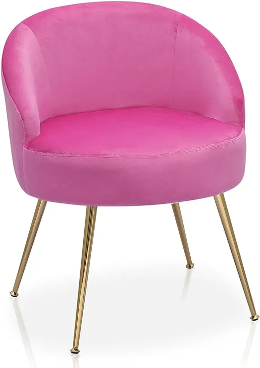 MoNiBloom Upholstered Velvet Accent Chair Girl's Purple Vanity Chair, Mid-Century Modern Barrel Chair w/Golden Metal Legs, Retro Leisure Reading Comfy Lounge Chair for Living Room Bedroom