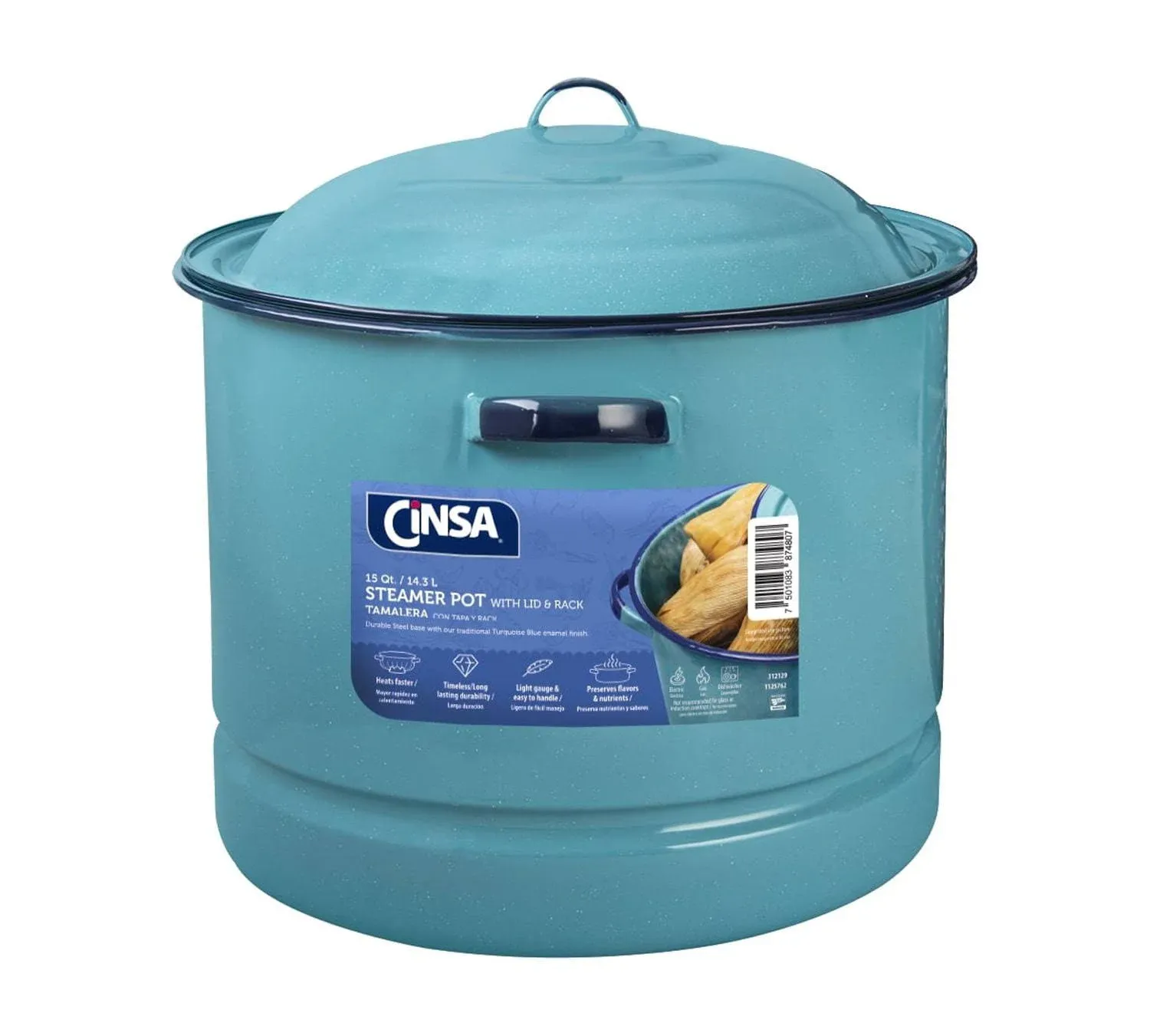 Cinsa Enamel on Steel 15-Quart Steamer Pot with Lid and Trivet Blue Color US