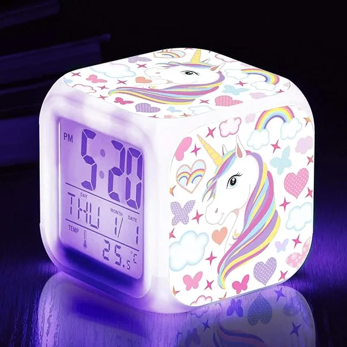 Kids Alarm Clocks, Unicorn Night Light Kids Alarm Clocks with 4 Sided Unicorn...