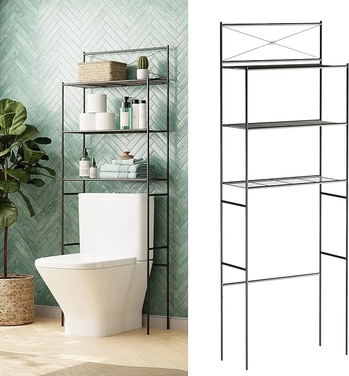 Zenna Home Over The Toilet Storage, Metal Bathroom Spacesaver with 3 Shelves, Cross-Style Storage Cabinet, Easy Assembly, Oil Rubbed Bronze