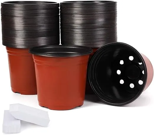 JERIA 100-Pack 6 Inch Plastic Nursery Pots Come with 100 Pcs Labels, Seedling Fl