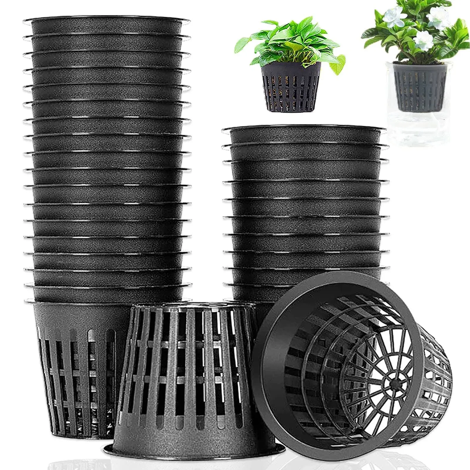 50 PCS 3 Inch Heavy Duty Net Pots,Hydroponi<wbr/>c Cups,Garden Plastic Slotted Mesh...