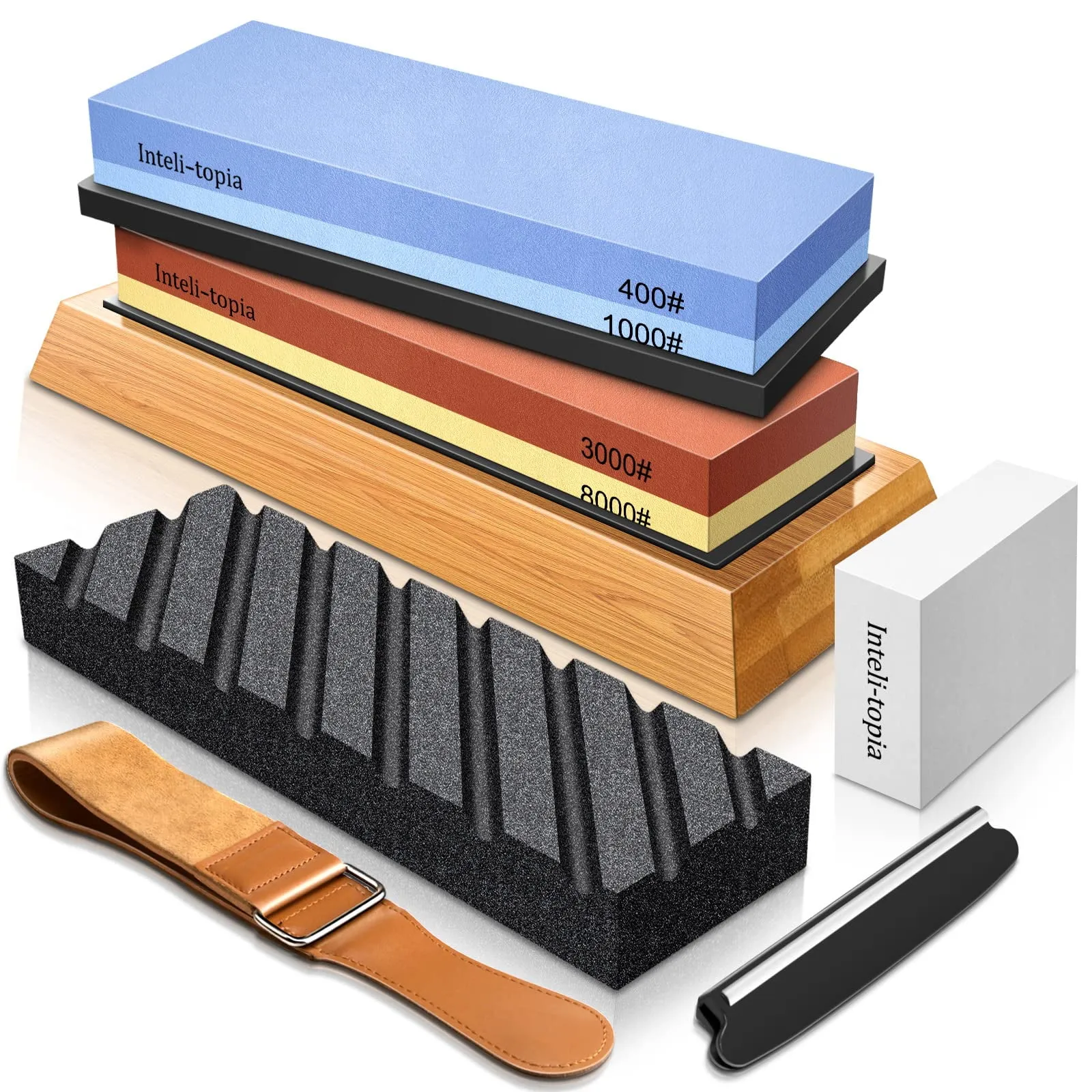 Complete Knife Sharpening Stone Set – Dual Grit Whetstone 400/1000 3000/8000