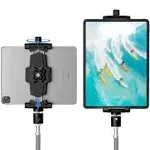 iPad and Phone Tripod Mount Adapter with Ball Head, iPad Holder for Tripod, 360 Rotatable Tablet Clamp Mount fits iPad Pro 12.9, iPad Air Mini 3 4, Galaxy Tab, Surface Pro, Selfie Stick(5.3-10.6")