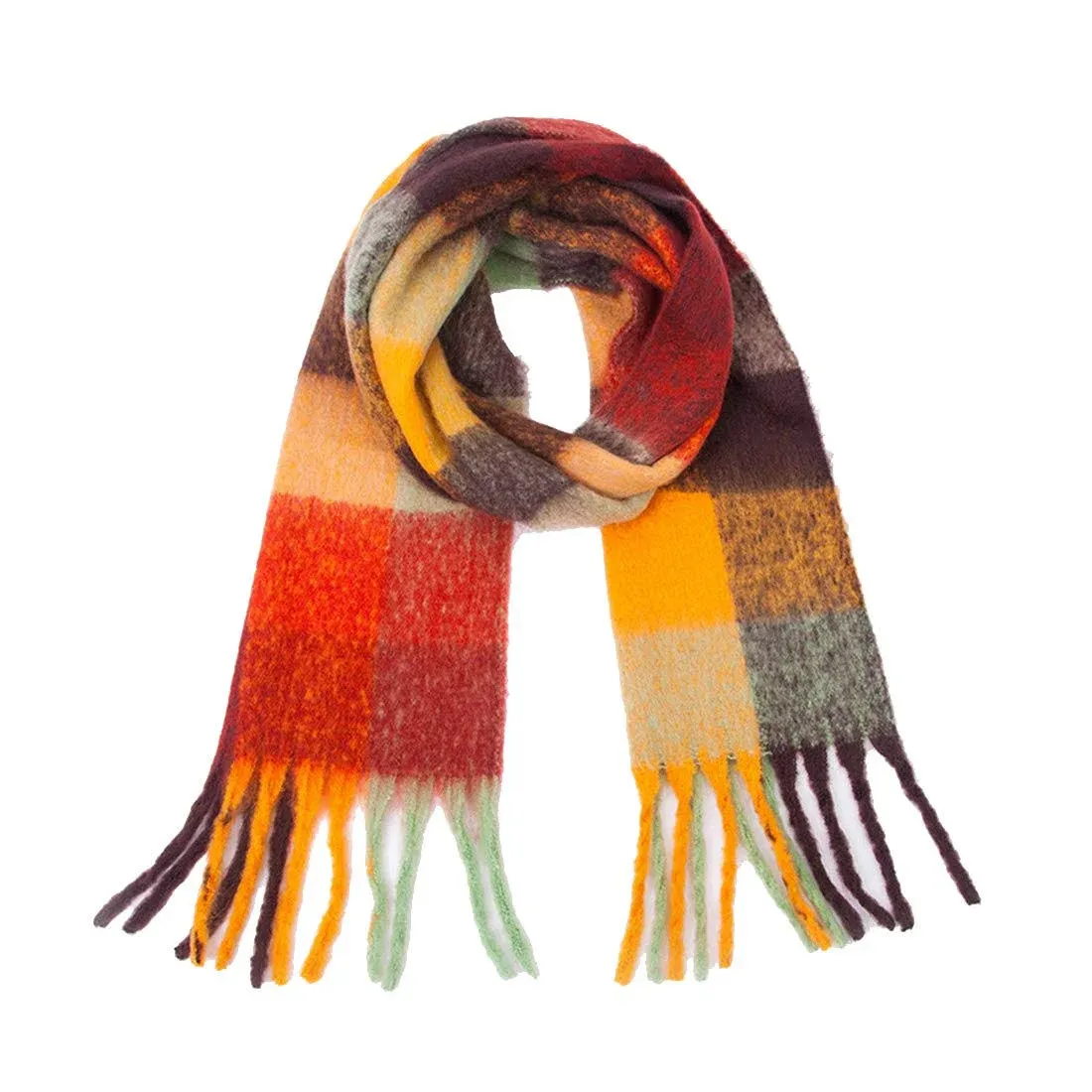 Yatemiole Women's Cashmere Big Coloured Checked Scarf Winter Warm Wrap Scarf