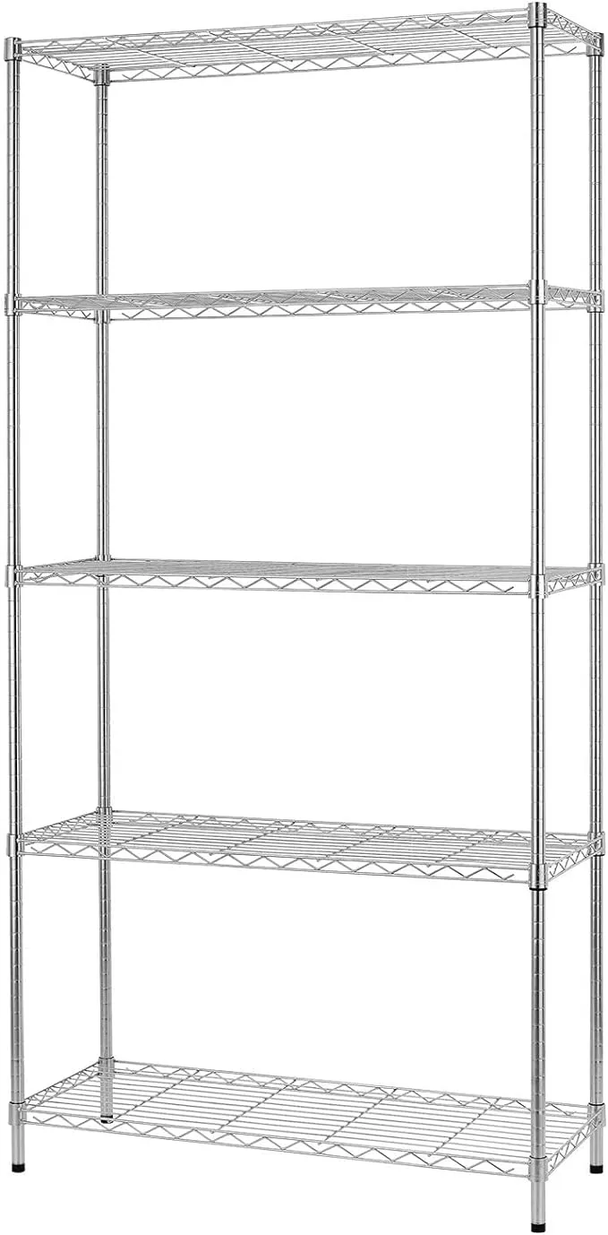 BestOffice 14''Wx36''Dx72''H NSF Wire Shelf Metal 5 Shelf Wire Shelving Unit Storage Shelves Heavy Duty Height Adjustable Utility Commercial Grade Steel Layer Shelf Rack Organizer,Chrome