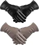 Leather Gloves for Women 2 Pack, Winter Gloves Women PU Warm Thermal Wool Fle...