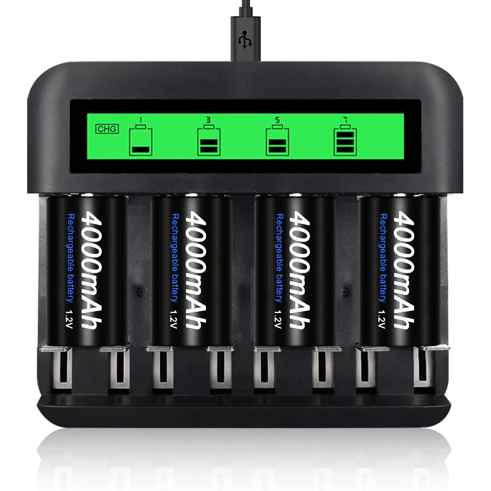 Cityork Rechargeable C Batterie and 8 Bay Lcd Rechargeable Battery Charger for Ni-mh AA Aaa C D Rechargeable Batteries