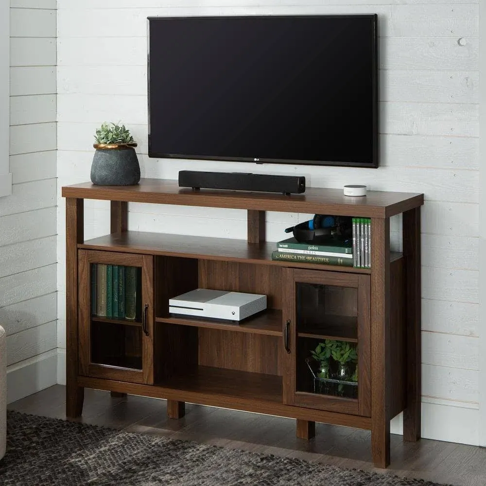 52 in. Dark Walnut Wood Console High Boy Buffet