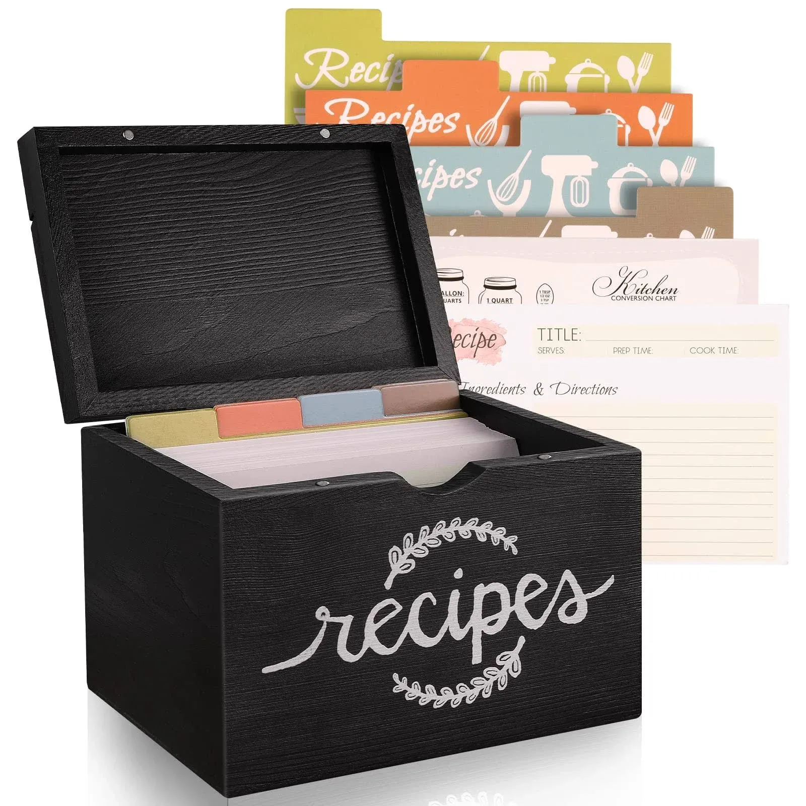 Recipe Cards and Box Set Wood Recipe Card Box Farmhouse Recipe Organizer for ...