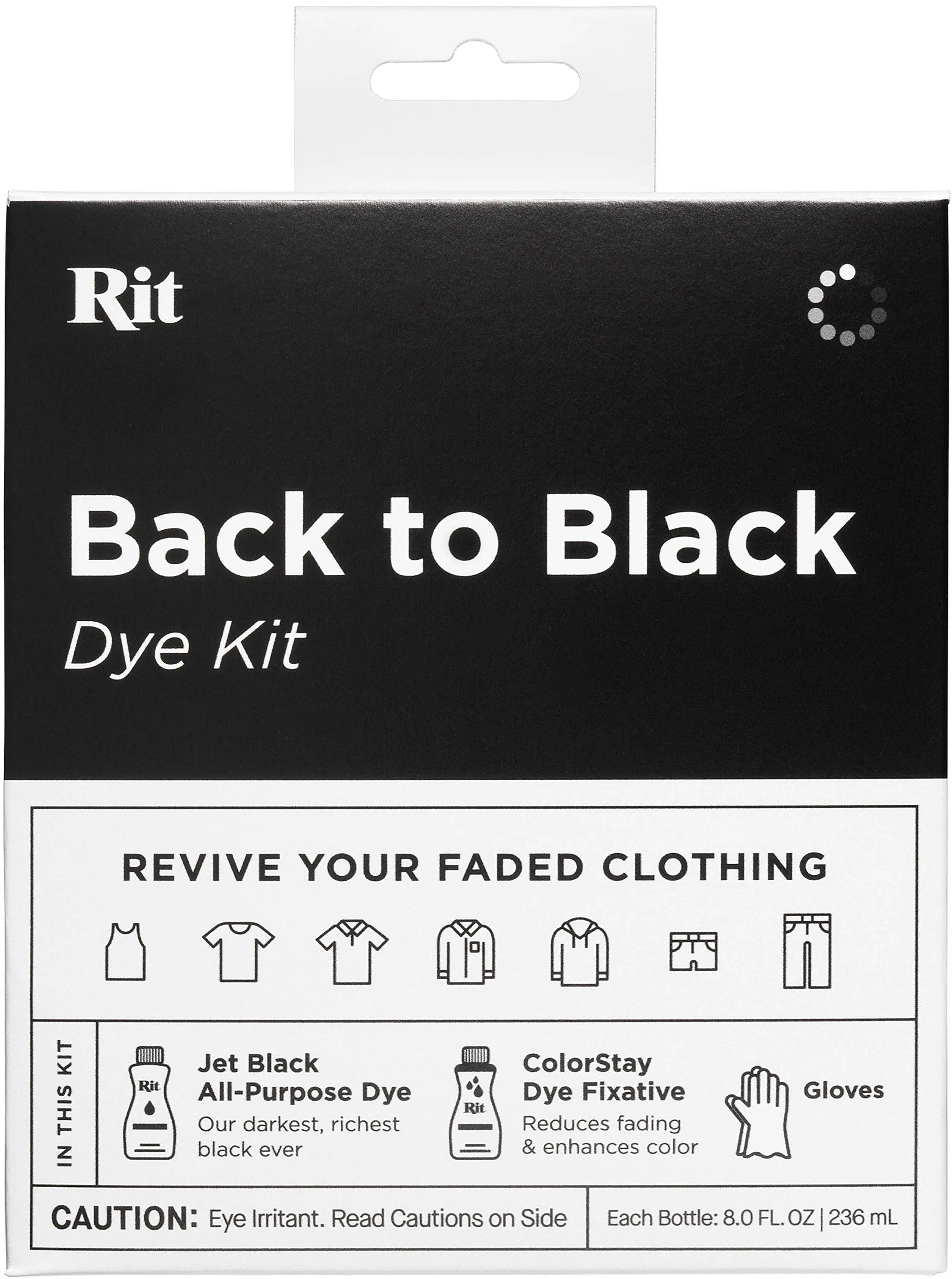 Rit Back to Black Dye Kit - Restore Your Faded Color Back to a Vibrant Black - Includes ColorStay Dye Fixative and Gloves