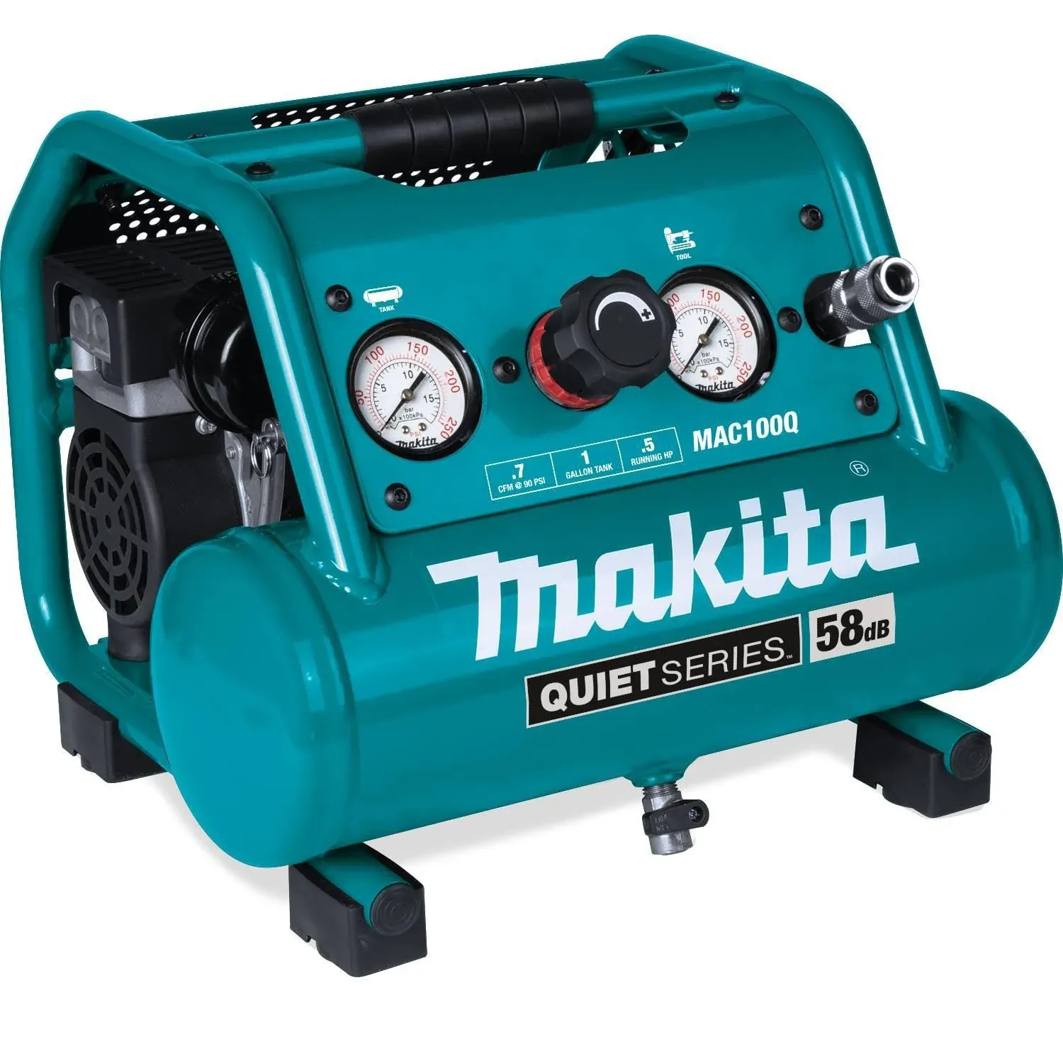 Makita MAC100Q Quiet Series, 1/2 HP, 1 Gallon Compact, Oil-Free, Electric Air Compressor