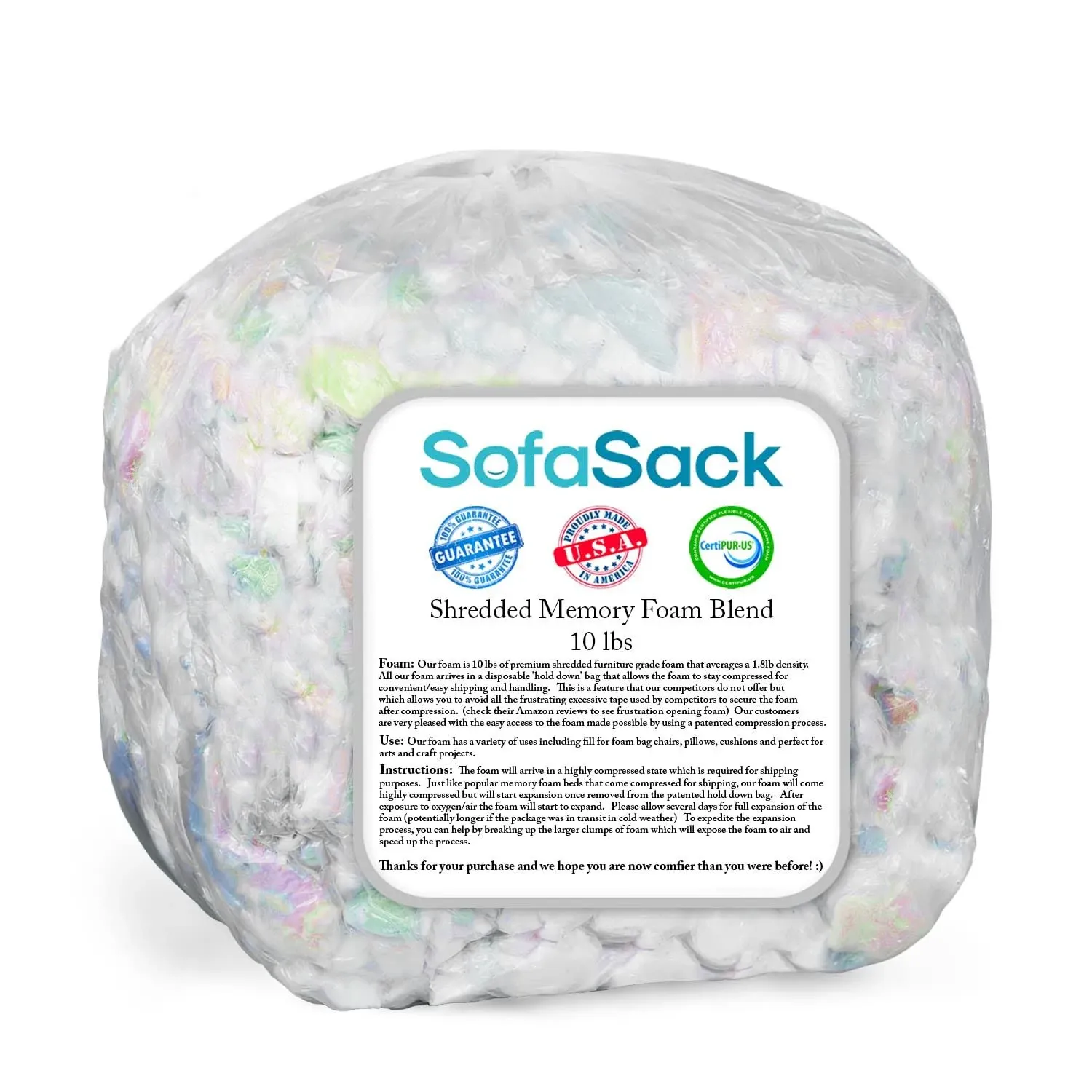 Sofa Sack Shredded Foam Refill: Memory Foam Filling Refill for Bean Bags, Dog ...