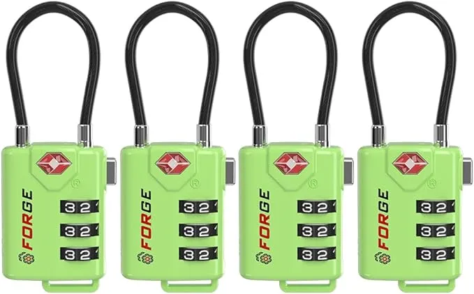 TSA Approved Cable Luggage Locks, Re-settable Combination with Alloy Body