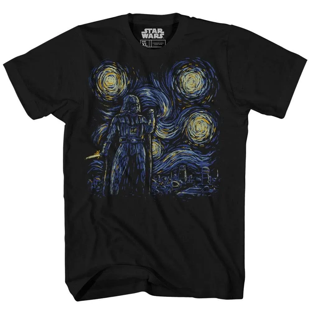 Star Wars Starry Night Darth Vader Van Gogh Men's Adult Graphic T-Shirt Black