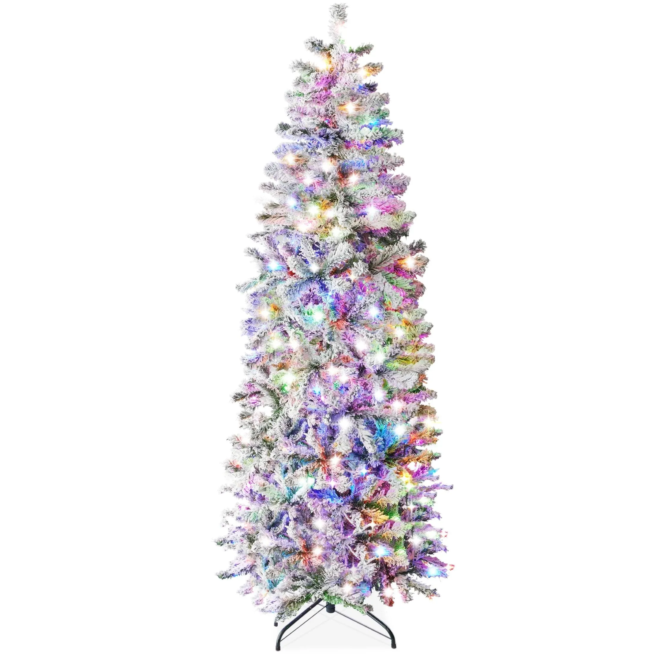 Best Choice Products 9ft Pre-Lit Artificial Snow Flocked Pencil Christmas Tree ...