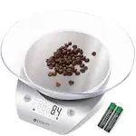 Etekcity Food Kitchen Coffee Scale with Bowl, 11lb/0.1g, Digital Weight Grams and Oz, Baking, Cooking, Dieting, and Meal Prep, 5kg, 5 Weight Units, Stainless Steel Silver