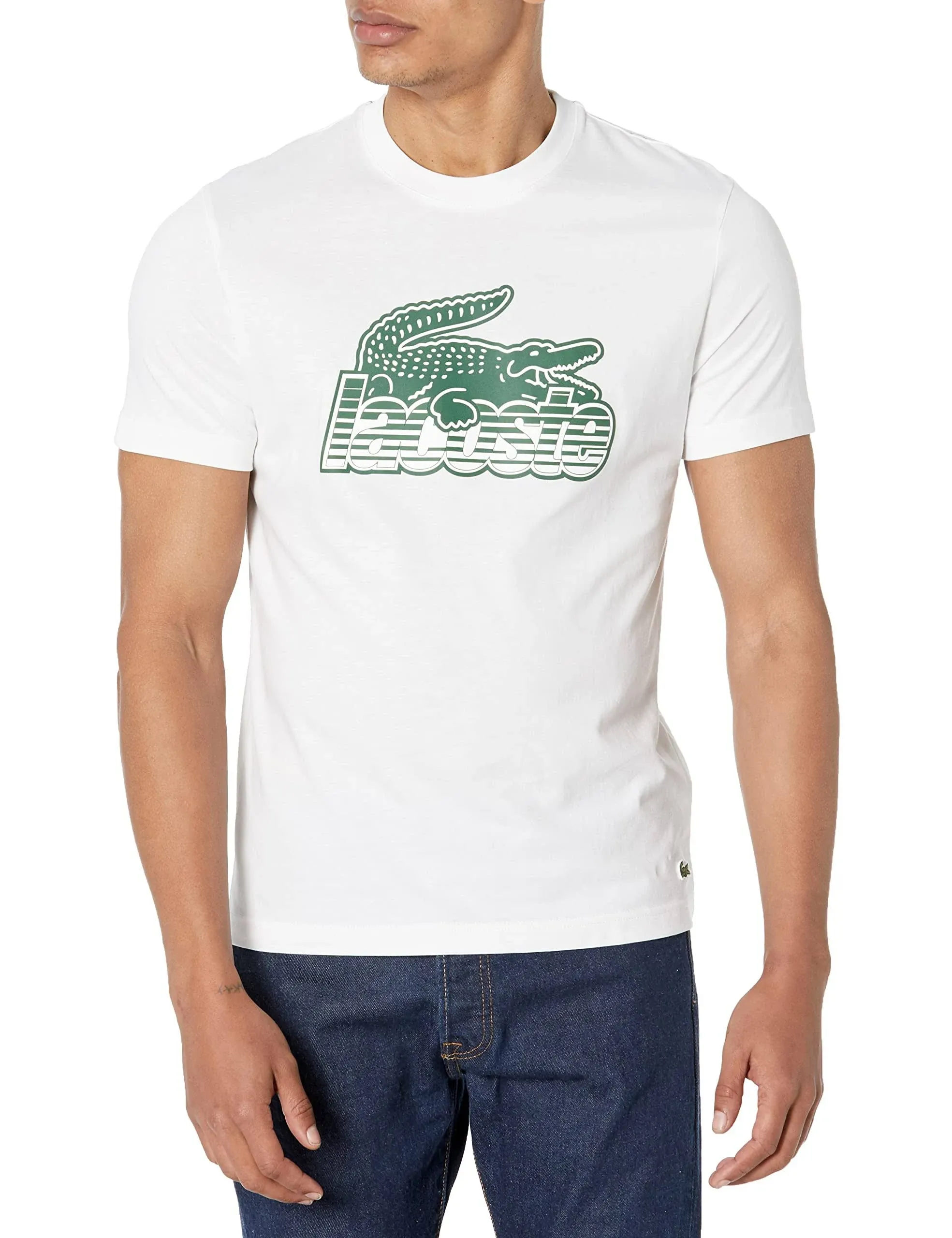 Lacoste Mens Cotton Jersey Print T-Shirt White TH5070 001