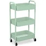 CAXXA 3-Tier Rolling Metal Storage Organizer - Mobile Utility Cart, Kitchen Cart with Caster Wheels (Aqua Green)