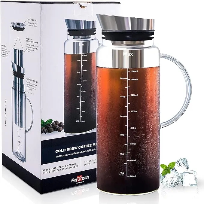  Cold Brew Coffee Iced Tea Maker &amp; Fruit Pitcher - Large 51 Ounces Clear