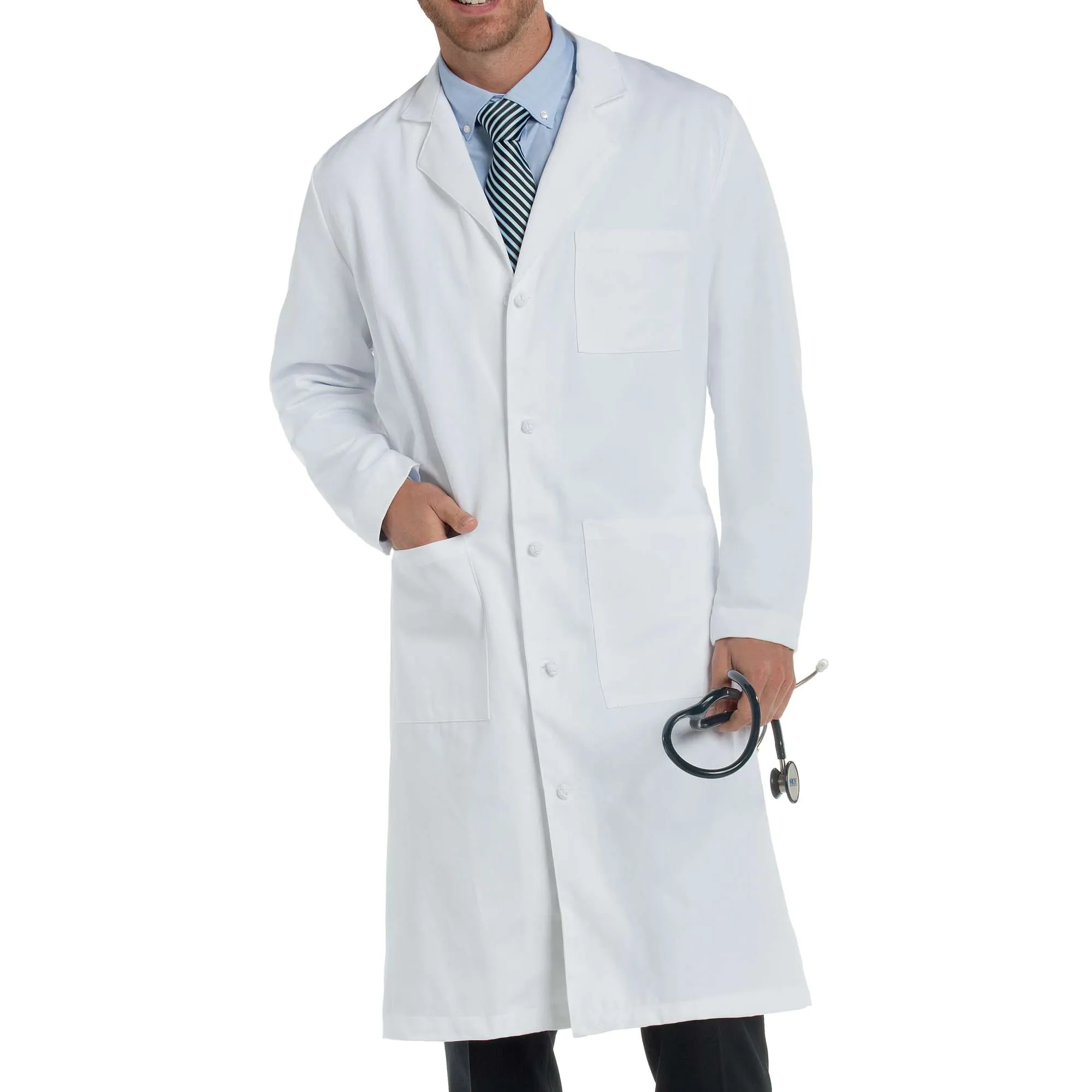 Landau Men's Essential Lab Coats Classic Relaxed Fit Breathable 3 Pockets Button Full-Length Lab Coat Scrub, Style 3138