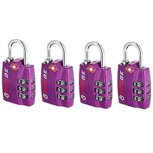 Forge Luggage Locks TSA Approved 4 Pack Black, Small Combination Lock with Zinc Alloy Body, Open Alert, Easy Read Dials, for Travel Suitcase, Bag, Backpack, Lockers.