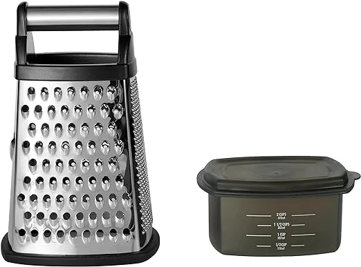 KitchenAid Gourmet 4-Sided Stainless Steel Box Grater with Detachable Storage Container, 10 inches tall, Black