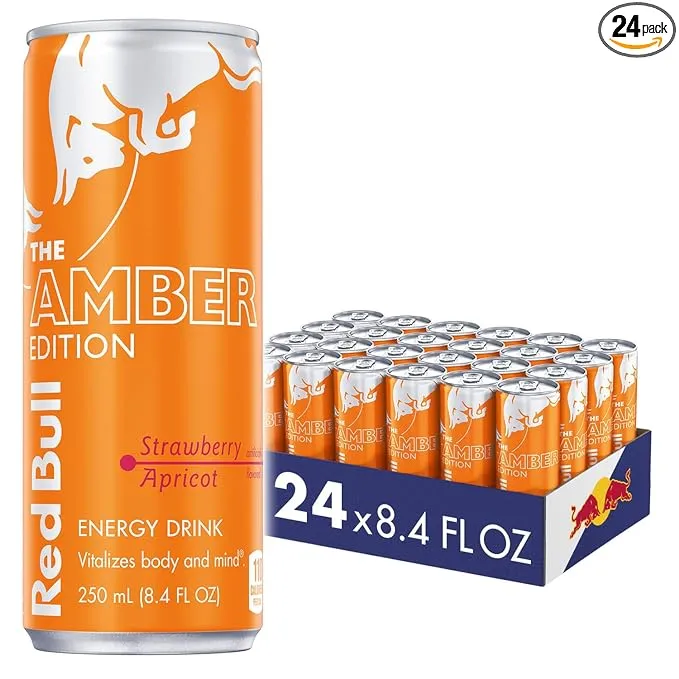 Red Bull Amber Edition Strawberry Apricot Energy Drink, 8.4 Fl Oz, (Pack of 24)