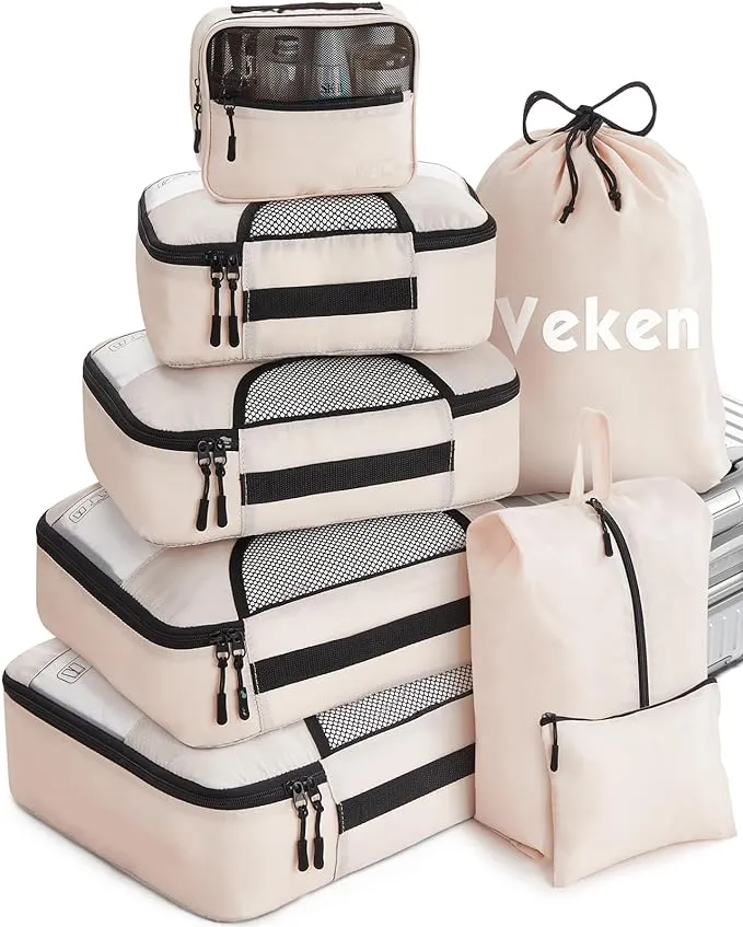 Veken Packwürfel für Koffer, Reisetaschen-Organizer für Handgepäck, Koffer-Organizer-Taschen-Set für Reiseutensilien, Reisezubehör in 4 Größen (XL, M, S)