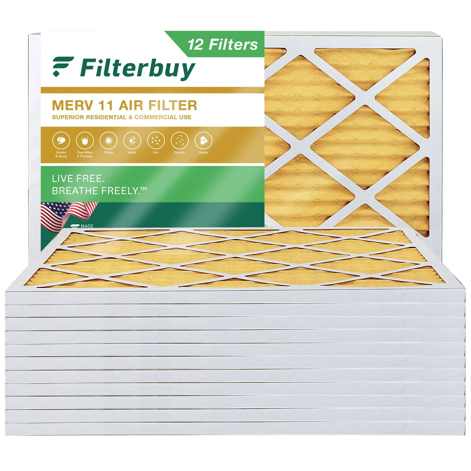 Filterbuy 12x16x1 Air Filter MERV 11 Allergen Defense (12-Pack), Pleated HVAC AC Furnace Air Filters Replacement (Actual Size: 11.50 x 15.50 x 0.75 Inches)