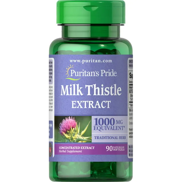 Puritan's Pride Milk Thistle 1000 mg 4:1 Extract (Silymarin) 180 Softgels