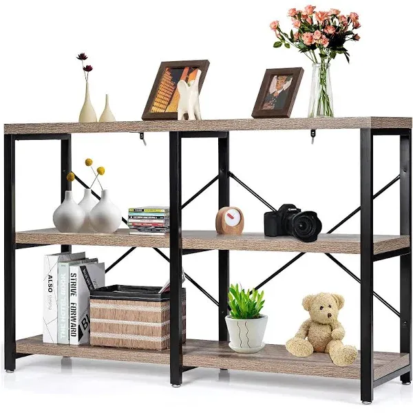 Tangkula Rustic Console Sofa Table, 3 Tier Console Table with Shelves, Industrial ...