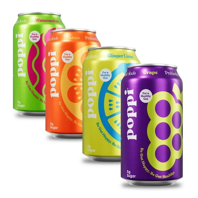 POPPI Sparkling Prebiotic Soda, Beverages w/Apple Cider Vinegar, Seltzer Wate...