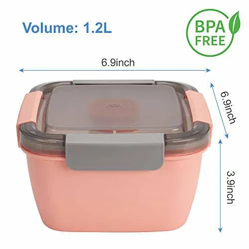 Lunch Box Leak-Proof Bento Box Salad Container With Dressing Container 3 Compartments Salad Box-To-Go For Salads And Snacks, Lunch Box Microwave Heating For School / Work / Picnic Trips