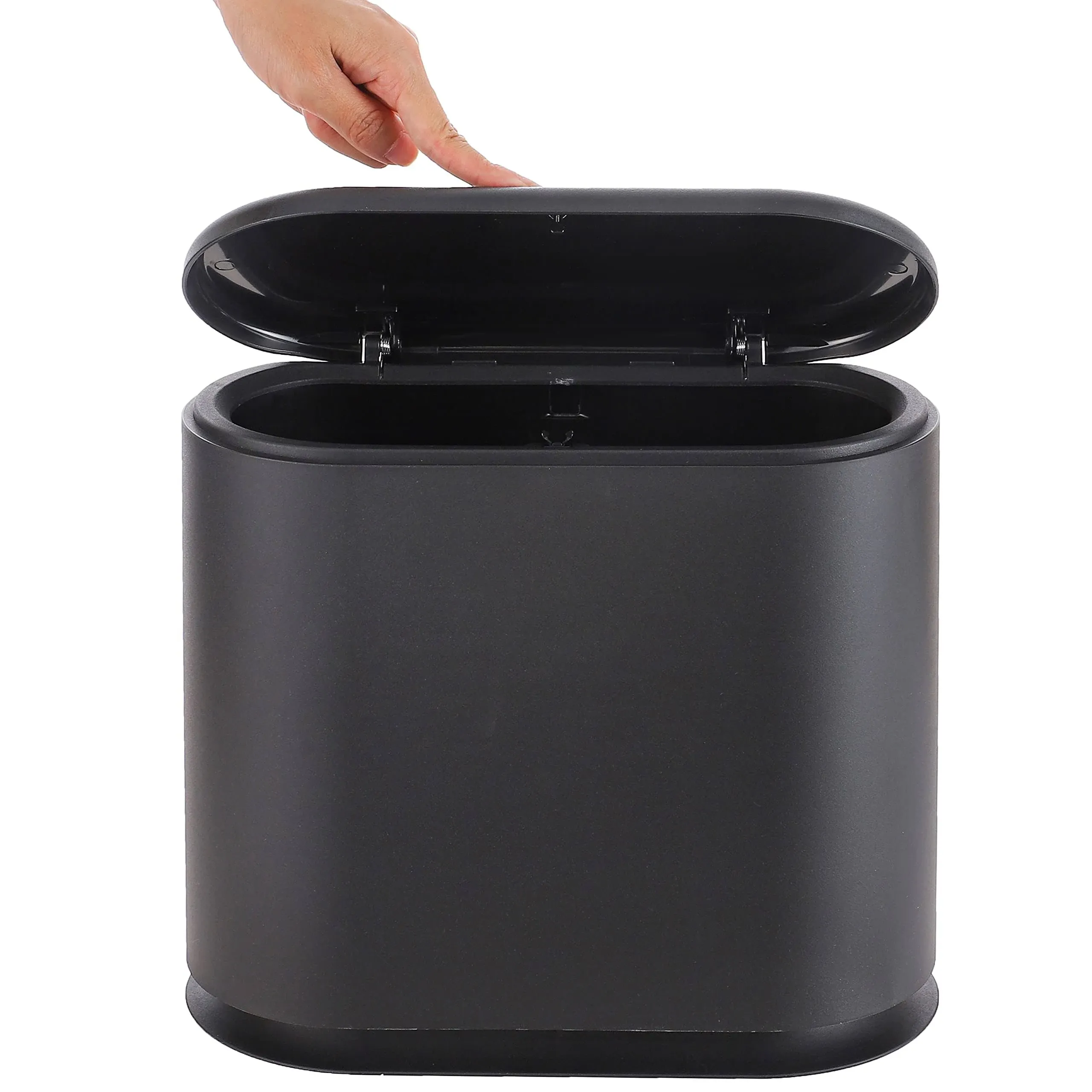 Baosia 8 Liter Black Rectangular Plastic Trash Can Wastebasket with Press Type Lid,2.1 Gallon Slim Trash Bin,Narrow Trash Can Waste Bins for Bedroom