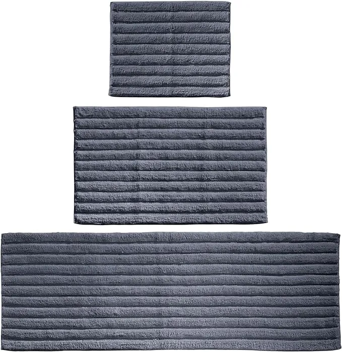 mDesign Soft 100% Cotton Bathroom Spa Mat Rugs/Runner, Set of 3, Navy