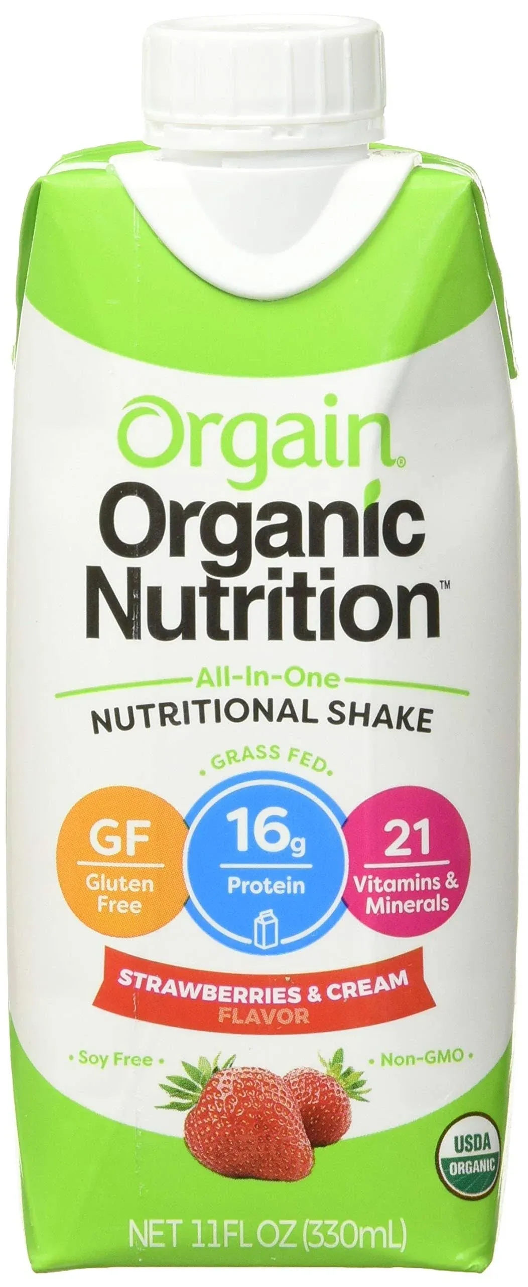 Orgain Organic Nutrition Nutritional Shake, Strawberries & Cream Flavor - 11 fl oz