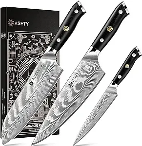 ASETY Damascus Knife Set 3 PCS, NSF Food-Safe Japanese Kitchen Knife Set with VG10 Steel Core, Ultra-Sharp Professional Chef Knife Set and Full Tang G10 Handle, Gift Box